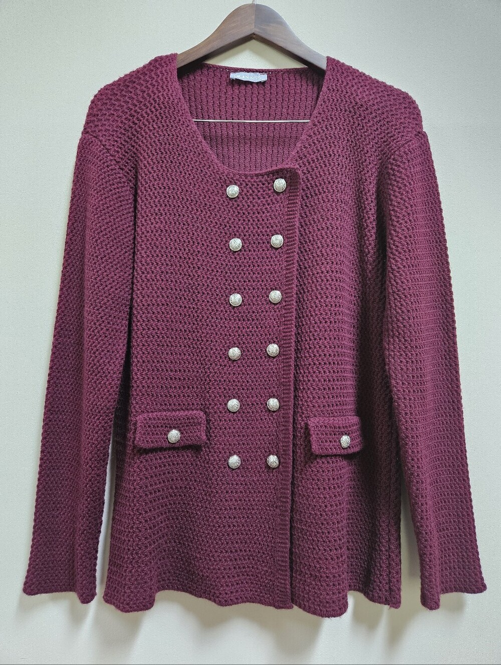 ​MILAN KISS Maroon Burgundy Wool Blend Double Breasted Knit Cardigan Jacket XL